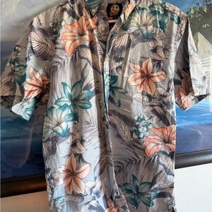 reyn spooner Blue, Peach & Teal Floral Hawaiian Shirt